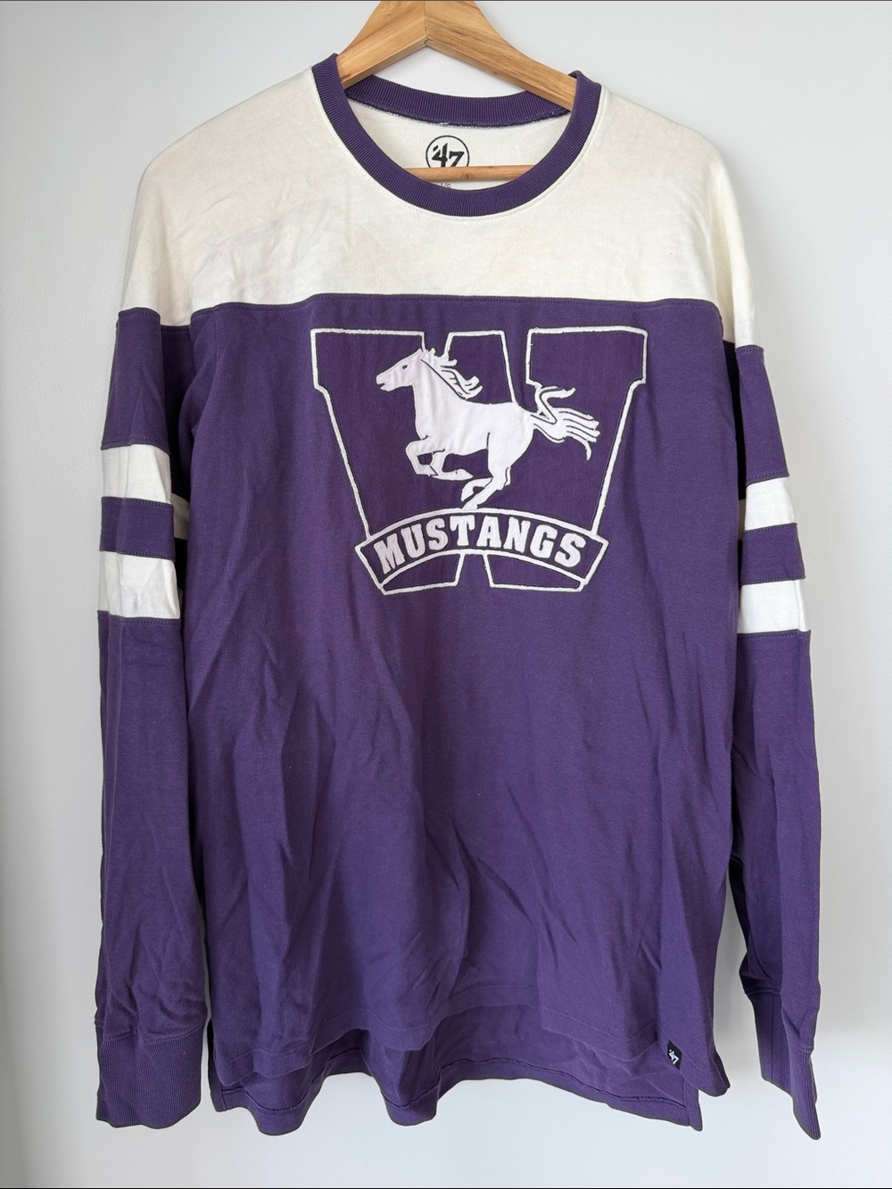 47 Western Mustangs Long Sleeve Ringer Shirt - Purple & Cream
